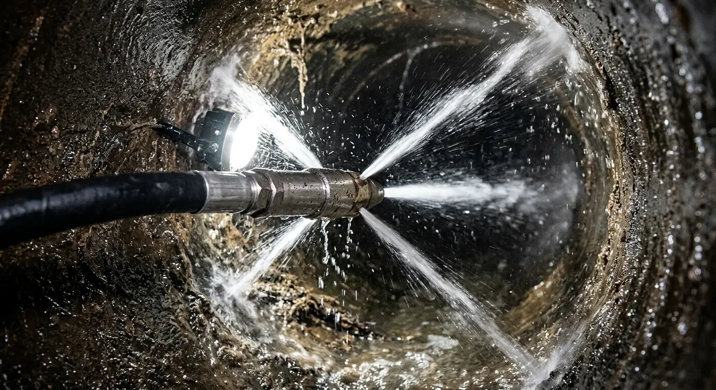 High-pressure hydro jetting nozzle cleaning sewer pipe for Trenchless Sewer Repair in Sanford